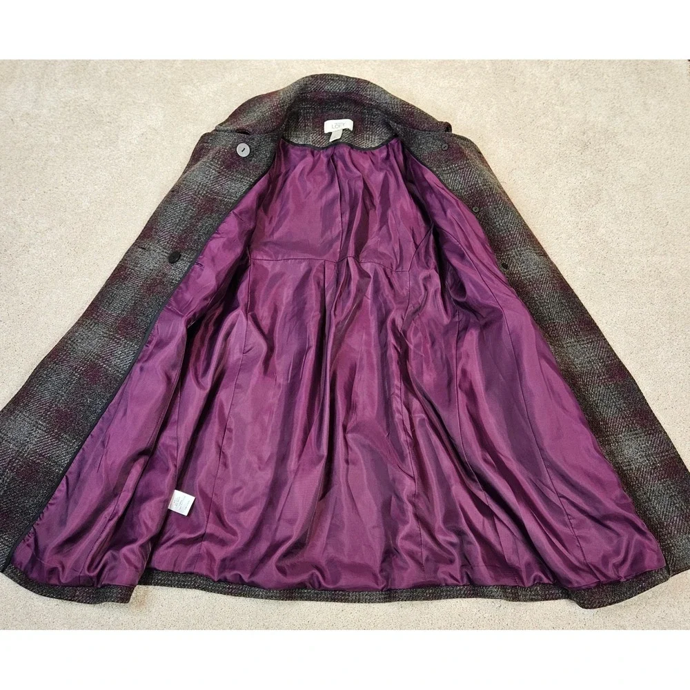 Ann Taylor LOFT Plaid Wool‎ Blend Double Breasted Fit Flare Coat Tailored Size 2